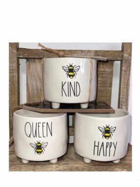 NEW Rae Dunn Bee Icon Planter Bundle ~ Happy, Kind & Queen Bee 🐝
